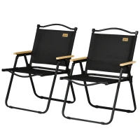 Outsunny Conjunto de 2 Cadeiras Dobráveis de Campismo  Portáteis com Apoios de Braços e Estrutura de Aço 54x59x78 cm Preto(m-11)