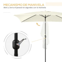 Outsunny Sombrilla de Aluminio 195x295x253 Parasol Rectangular de Jardín Inclinable con Manivela y Poste Desmontable Crema(m-5)