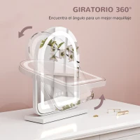 HOMCOM Espejo de Maquillaje con Luz LED Iluminación Ajustable Rotación Regulable de 360° y Control Táctil 33x12x44,5 cm Blanco(m-7)