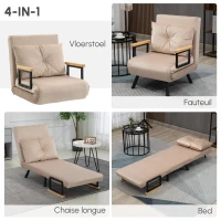 HOMCOM Relaxstoel Ligstoel Fluweelstoel, Ligfunctie, Fluweeloptiek, 63 cm x 73 cm x 81 cm, Beige(m-4)