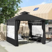 Outsunny 3 x 3 m Garden Gazebo, Double Roof Metal Gazebo with Removable Sidewalls and Church Windows, Outdoor Canopy Shelter, Black(m-2)