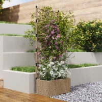 Outsunny Jardinera Exterior Grande de Ratán con Enrejado y 2 Macetas Extraíbles para Plantas Trepadoras 57x30x150 cm Natural(m-8)