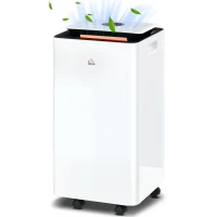 HOMCOM Deshumidificador Eléctrico 12L/día Depósito de Agua 2,5 Litro con 5 Modos 2 Velocidades Temporizador 25x25x50,5cm Blanco(m-11)
