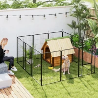 PawHut Vierkantige Puppyren met 12 Roosters, Deur, Aardpennen, Flexibel en Opvouwbaar - 100cm Hoog(m-2)