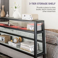 HOMCOM Double Steel Bed Frame, with LED Lights and Headboard Shelf - Grey(m-6)