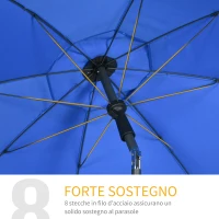 Outsunny Ombrellone da Spiaggia 1.8x2 m con Reclinazione a 45° e 8 Stecche, Poliestere e Acciaio, Blu(m-6)