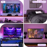 HOMCOM Conjunto de 2 Candeeiros de Mesa LED com Controlo Remoto App Bluetooth Sincronização com Música 6x6x32,5 cm Branco(m-9)