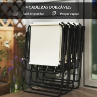 Outsunny Conjunto de Mesa e Cadeiras de Jardim de 6 Peças com 4 Cadeiras Dobráveis Mesa de Vidro e Chapéu de Sol Creme(m-5)