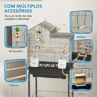 PawHut Gaiola para Passáros Gaiola de Metal com Portas 4 Comedouros 3 Poleiros Baloiço Escadas e Bandeja Removível 46x36x120 cm Preto(m-5)