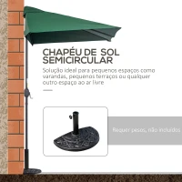 Outsunny Chapéu de Sol Semicircular 230x130x245 cm Chapéu de Sol para Parede com Manivela Proteção UV 30+ e Mastro Metálica Ø38 mm Verde(m-6)
