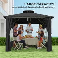 Outsunny 3 x 3 m Garden Gazebo, Double Roof Metal Gazebo with Removable Sidewalls and Church Windows, Outdoor Canopy Shelter, Black(m-4)