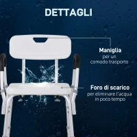 HOMCOM Sedia per Doccia in Alluminio con Altezza Regolabile e Piedini Antiscivolo, 51.5x51.5x71-84cm, Bianco(m-8)