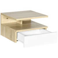 HOMCOM Lot de 2 Tables de Chevet murales - Lot de 2 Tables de Nuit - tiroir Coulissant, Niche, Plateau - Panneaux Particules aspect chêne clair, blanc(m-9)