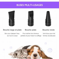 PawHut Séchoir professionnel sèche-poils toilettage pulseur sèche-cheveux pour chiens chats animaux 2800W vitesse et température réglable 3 buses interchangeables incluses violet(m-5)
