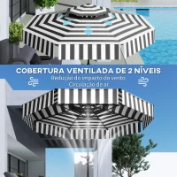 Outsunny Chapéu de Sol para Jardim Ø263 cm Chapéu de Sol de Exterior com Ângulo Ajustável e Manivela Proteção UV30+ Preto e Branco(m-6)