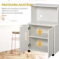 HOMCOM Armário Auxiliar para Microondas Armário de Cozinha Baixo com Armário de 2 Portas e Prateleira Ajustável com Rodas Carga 70 kg 60,4x40,3x97 cm Branco(m-5)