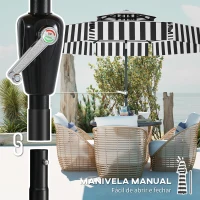 Outsunny Chapéu de Sol para Jardim Ø263 cm Chapéu de Sol de Exterior com Ângulo Ajustável e Manivela Proteção UV30+ Preto e Branco(m-7)