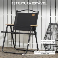 Outsunny Conjunto de 2 Cadeiras Dobráveis de Campismo  Portáteis com Apoios de Braços e Estrutura de Aço 54x59x78 cm Preto(m-7)