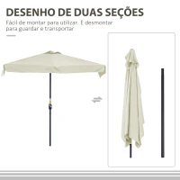 Outsunny Chapéu de Sol Retangular 230x130x249 cm Chapéu de Sol de Parede com Manivela Proteção UV para Varanda Jardim Creme(m-4)