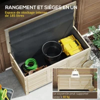Outsunny Coffre de rangement extérieur, malle de rangement en bois, 185L, avec roulettes et bâche, 110 x 50 x 50 cm, bois naturel(m-4)