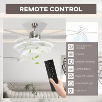 HOMCOM 52" Ceiling Fans with Light and Remote, 132CM LED Ceiling Fan with 5 Blades, 5-Speed, Timer, Quiet Reversible DC Motor, for Bedroom, Living Room, Silver and Beech Wood-effect(m-7)