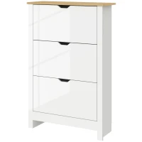 HOMCOM Slim Shoe Cabinet, Narrow Shoe Cupboard with 3 Flip Drawers, Adjustable Shelves for 18 Pairs of Shoes, High Gloss White(m-11)