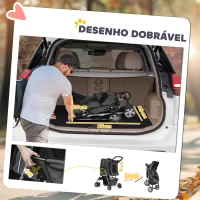 PawHut Carrinho de Passeio para Animais de Estimação Dobrável com Cesta de Armazenamento e Travão 75x45x97 cm Cinza(m-5)