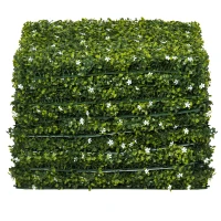 Outsunny 12PCS Artificial Boxwood Wall Panels 50cm x 50cm Grass Privacy Fence Screen Faux Hedge Greenery Backdrop Encrypted Milan Grass with White Flowers for Home Garden Backyard Balcony(m-15)