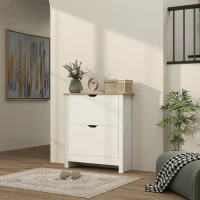 HOMCOM Slim Shoe Cabinet, Narrow Shoe Cupboard with 2 Flip Drawers, Adjustable Shelves for 12 Pairs of Shoes, High Gloss White(m-2)