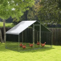 PawHut Large Chicken Coop, Galvanised Walk In Chicken Coop Hen House w/ Water-Resist Cover, 3 x 1.7 x 1.9m(m-10)