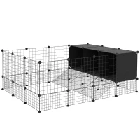 PawHut Recinto para Pequenos Animais Modular Parque para Coelhos com 39 Painéis 3 Abrigos para Cobaias e Coelhos-da-Índia Preto(m-10)