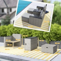 Outsunny 5 Piece Rattan Garden Furniture Set, Nesting Outdoor Furniture Conversation Set with 2 Footstools, WPC Storage Coffee Table and Cushions, Wicker Garden Sofa for Conservatory, Terrace, Grey(m-3)