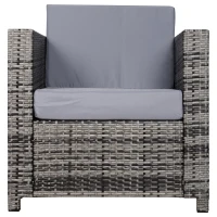 Outsunny Rattan Garden Armchair 10cm Cushion Outdoor Single Chair with Steel Frame, Grey(m-12)