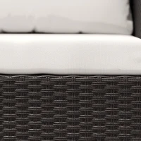 Outsunny 3 Pieces Rattan Bistro Set with 4 Cushions, Wicker Garden Furniture Set, Glass Top Coffee Table and Chairs for Outdoor Patio, Balcony, Terrace and Conservatory, Brown(m-9)