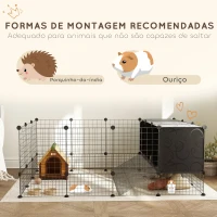 PawHut Recinto para Pequenos Animais Modular Parque para Coelhos com 39 Painéis 3 Abrigos para Cobaias e Coelhos-da-Índia Preto(m-7)