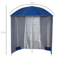 Outsunny Ombrellone da Spiaggia con Tenda Integrata, in Metallo e Poliestere, Ø220x220 cm, Blu(m-3)