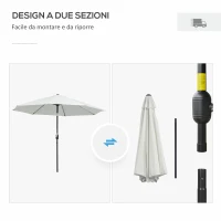 Outsunny Ombrellone da Giardino Rotondo con Manovella e Inclinabile a 3 Livelli, Ø265x240 cm, Crema(m-7)