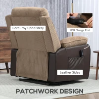 HOMCOM Power Lift Recliner Chair for Elderly, Patchwork Design Oversized Electric Riser and Recliner Armchair for Living Room with Remote Control, USB Port and 2 Side Pockets, Brown(m-8)