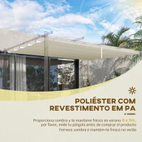 Outsunny Cobertura para Pérgola 3,5x2,5 m Teto de Substituição Retrátil para Pérgola com 10 Orifícios de Drenagem Creme(m-4)