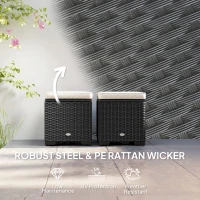 Outsunny Set of 2 Rattan Storage Ottoman, Outdoor Footstool with Removable Cushions, Garden Storage Seat for Balcony, Porch, Living Room, Cream(m-6)