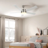 HOMCOM 52" Ceiling Fans with Light and Remote, 132CM LED Ceiling Fan with 5 Blades, 5-Speed, Timer, Quiet Reversible DC Motor, for Bedroom, Living Room, Silver and Beech Wood-effect(m-2)