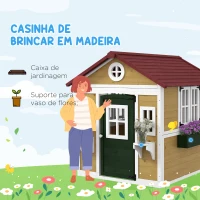 Outsunny Casa de Madeira para Crianças Casa de Brincar Infantil para Jardim  com Porta Janelas e Floreiras 114x126,5x135 cm Multicor(m-4)