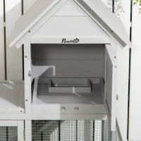 PawHut Indoor Rabbit Hutch, Guinea Pig Cage, with Slide-Out Tray, Large Fenced Area - Light Grey(m-8)