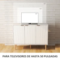 HOMCOM Aparador de Salón con Estante Ajustable Aparador de 3 Puertas Acanaladas 107x35x80 cm Blanco(m-7)