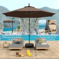 Outsunny 3(m) Garden Cantilever Parasol with Fillable Base up to 90kg, Wind Protection Strap, Cover, Round Banana Hanging Umbrella with Crank Handle and Tilt, UPF50+ Patio Umbrella, Brown(m-5)