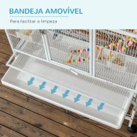 PawHut Gaiola para Pássaros com Rodas de 3 Níveis com 3 Poleiros Comedouros Brinquedos Rampas e Prateleira 83x53x180 cm Branco(m-6)