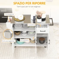 HOMCOM Isola per Cucina con Cassetto, Armadietto e 2 Ripiani Aperti, in MDF e Acciaio Inox, 128x45.5x91.5 cm(m-4)