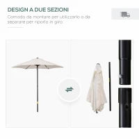 Outsunny Ombrellone da Giardino 2x2m Rotondo con Palo Centrale in Alluminio e Poliestere, Crema(m-4)