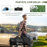 Outsunny Tenda de Campismo Familiar para 4-6 Pessoas com 2 Dormitórios Impermeável 3000 mm com Bolsa 555x225x190 cm Cinza e Azul(m-7)
