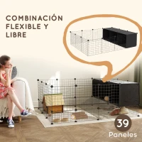 PawHut Valla para Mascotas de Bricolaje Parque para Conejos con Nidos Recinto para Conejos para Cobayas Conejos y Erizos Negro(m-4)